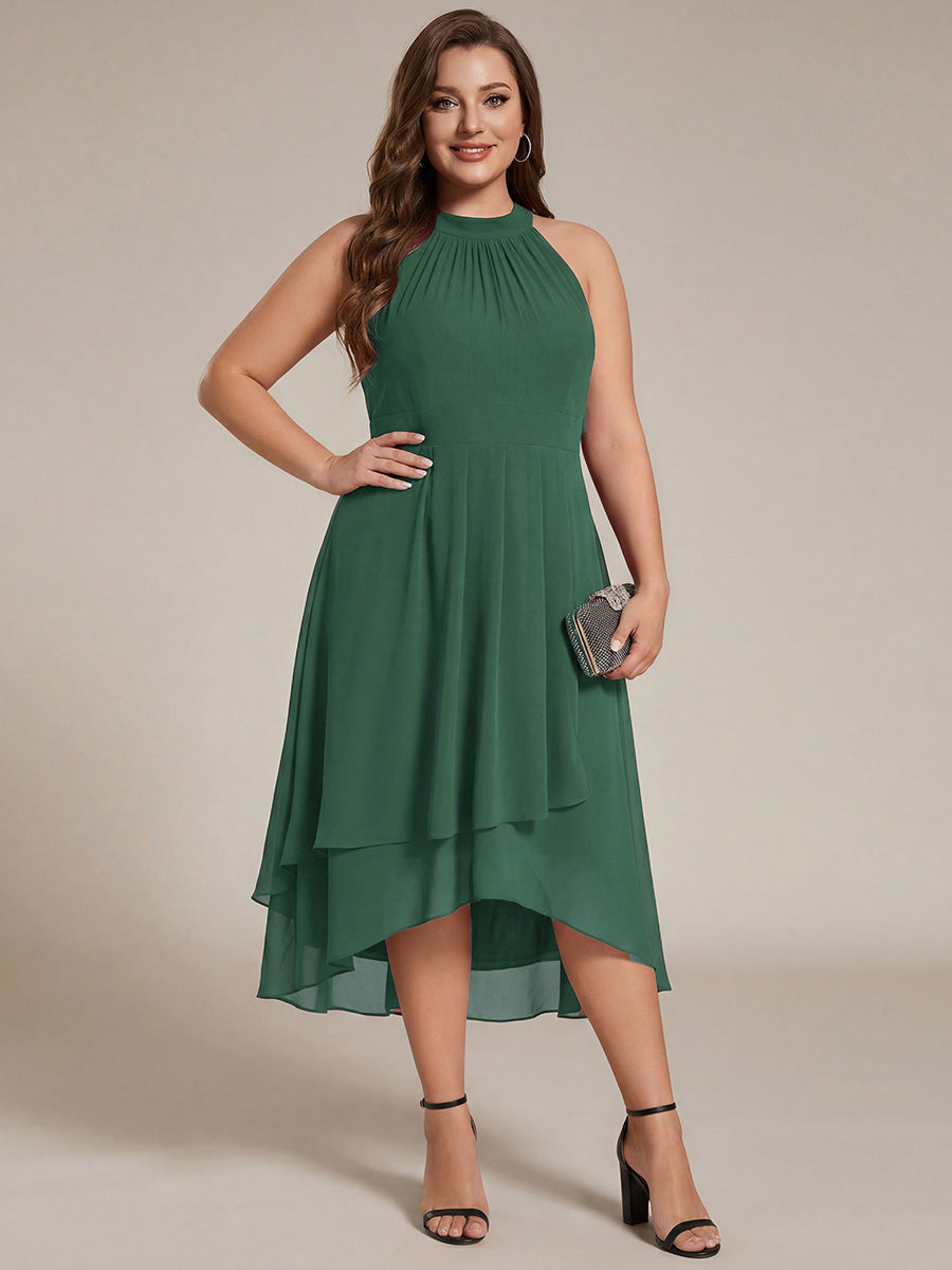 Flowy Plus Size Halter Neck Chiffon Midi Wedding Guest Dress #color_Eucalyptus