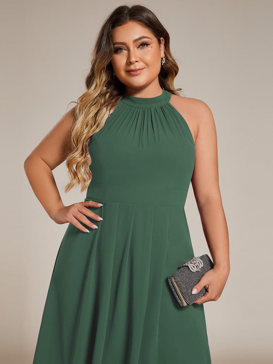 Midi Halter Neck Chiffon Wedding Guest Dress with Sleeveless and A-Line #color_Eucalyptus