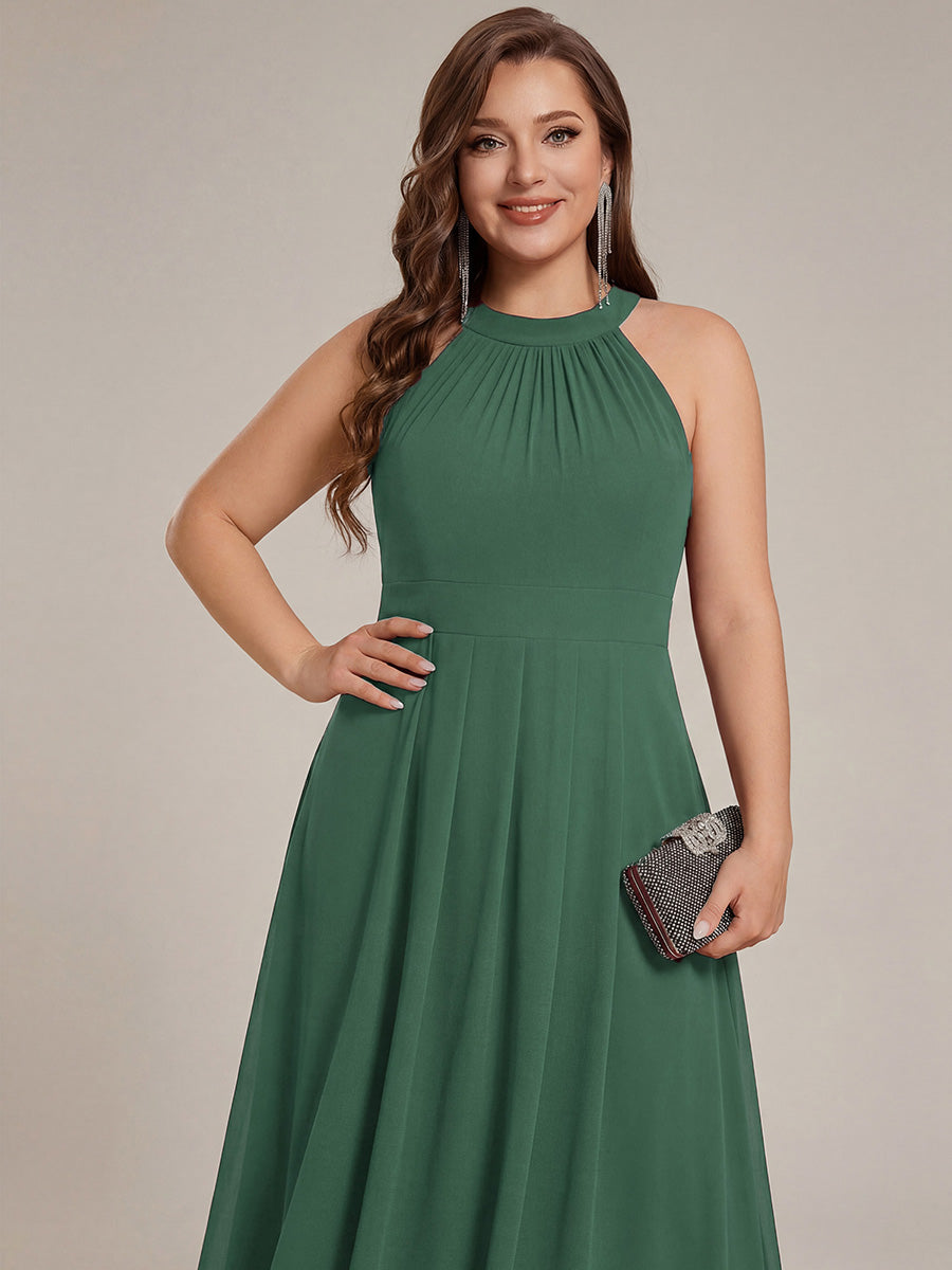 Midi Halter Neck Chiffon Wedding Guest Dress with Sleeveless and A-Line #color_Eucalyptus