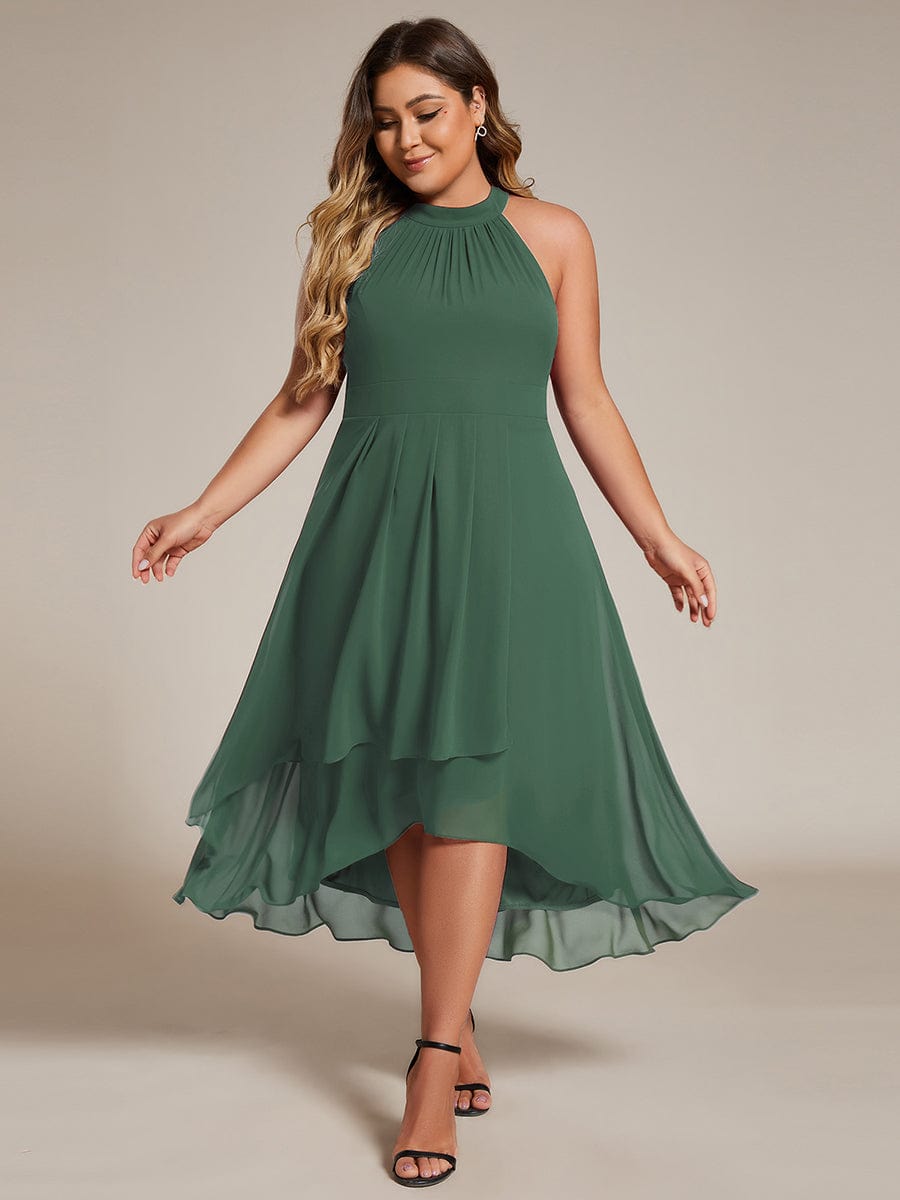 Flowy Plus Size Halter Neck Chiffon Midi Wedding Guest Dress #color_Eucalyptus