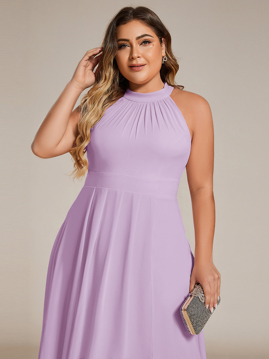 Midi Halter Neck Chiffon Wedding Guest Dress with Sleeveless and A-Line #color_Frosted Lilac