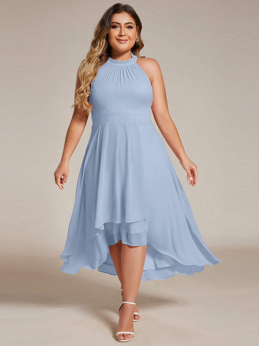 Midi Halter Neck Chiffon Wedding Guest Dress with Sleeveless and A-Line #color_Ice Blue