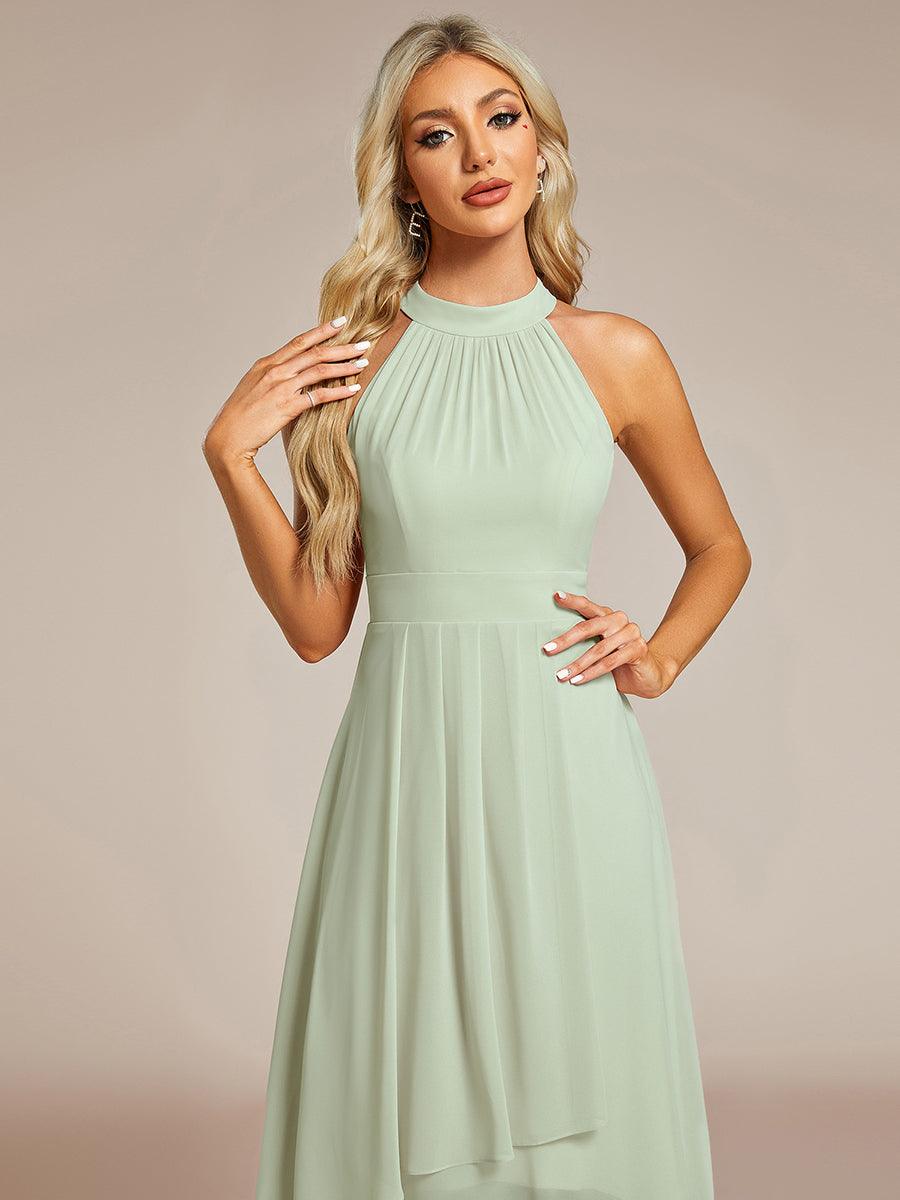 Midi Halter Neck Chiffon Wedding Guest Dress with Sleeveless and A-Line #color_Mint Green