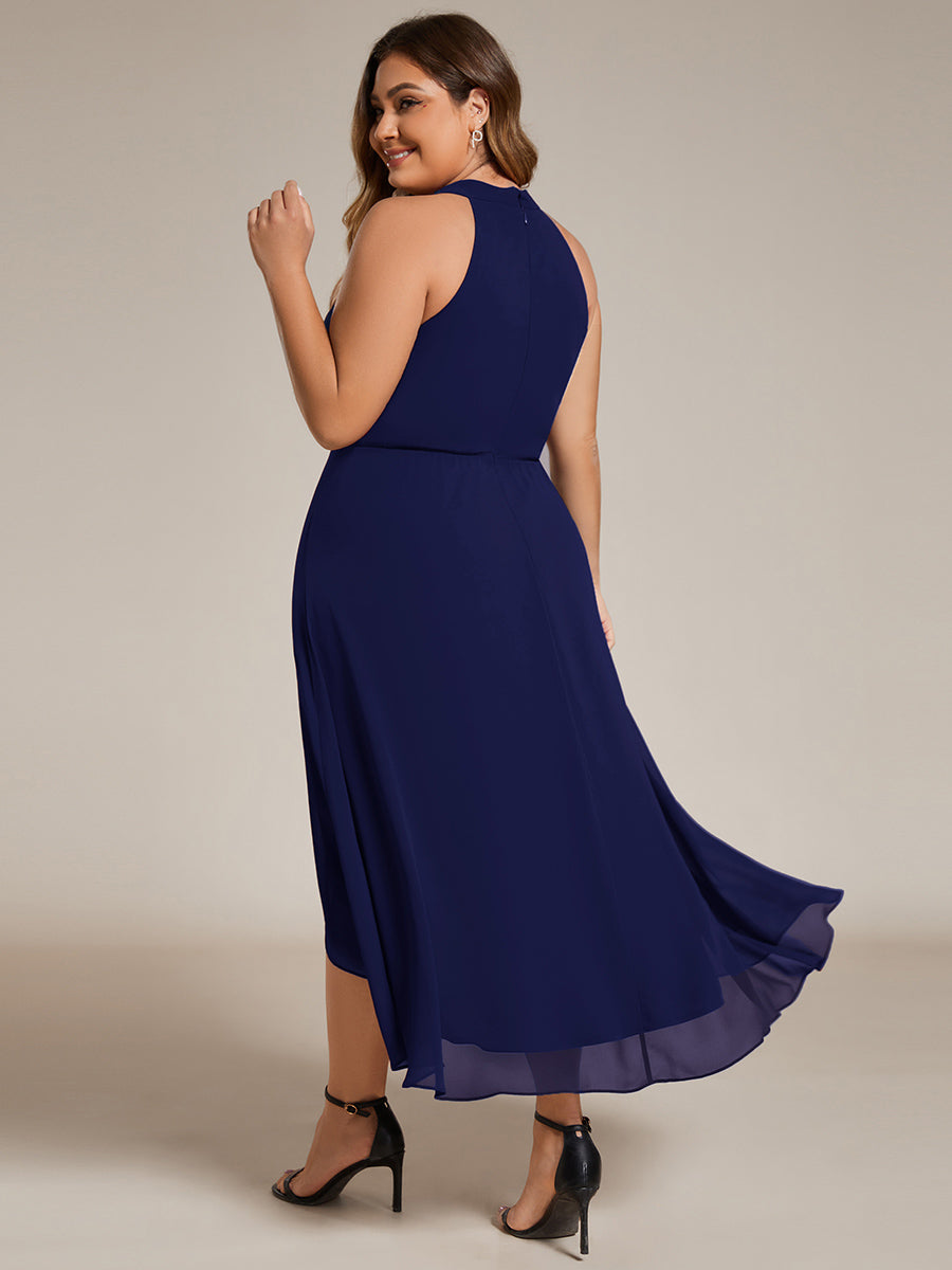 Gathered Chiffon Sleeveless Wedding Guest Dress #color_Navy Blue
