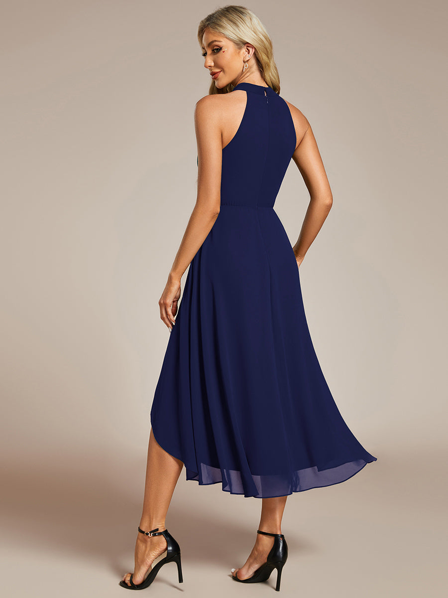 Gathered Chiffon Sleeveless Wedding Guest Dress #color_Navy Blue