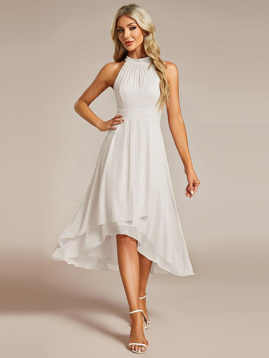 Midi Halter Neck Chiffon Wedding Guest Dress with Sleeveless and A-Line #color_White