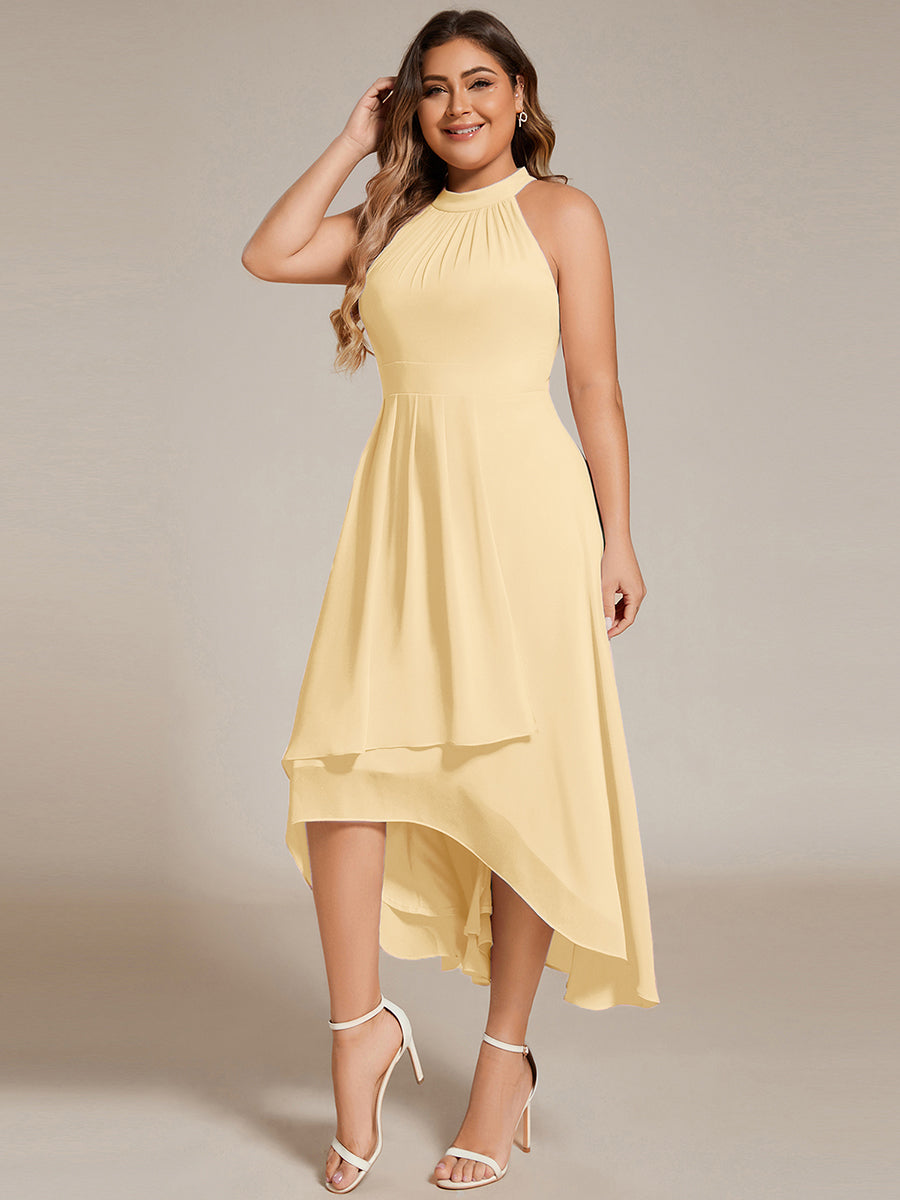 Midi Halter Neck Chiffon Wedding Guest Dress with Sleeveless and A-Line #color_Yellow