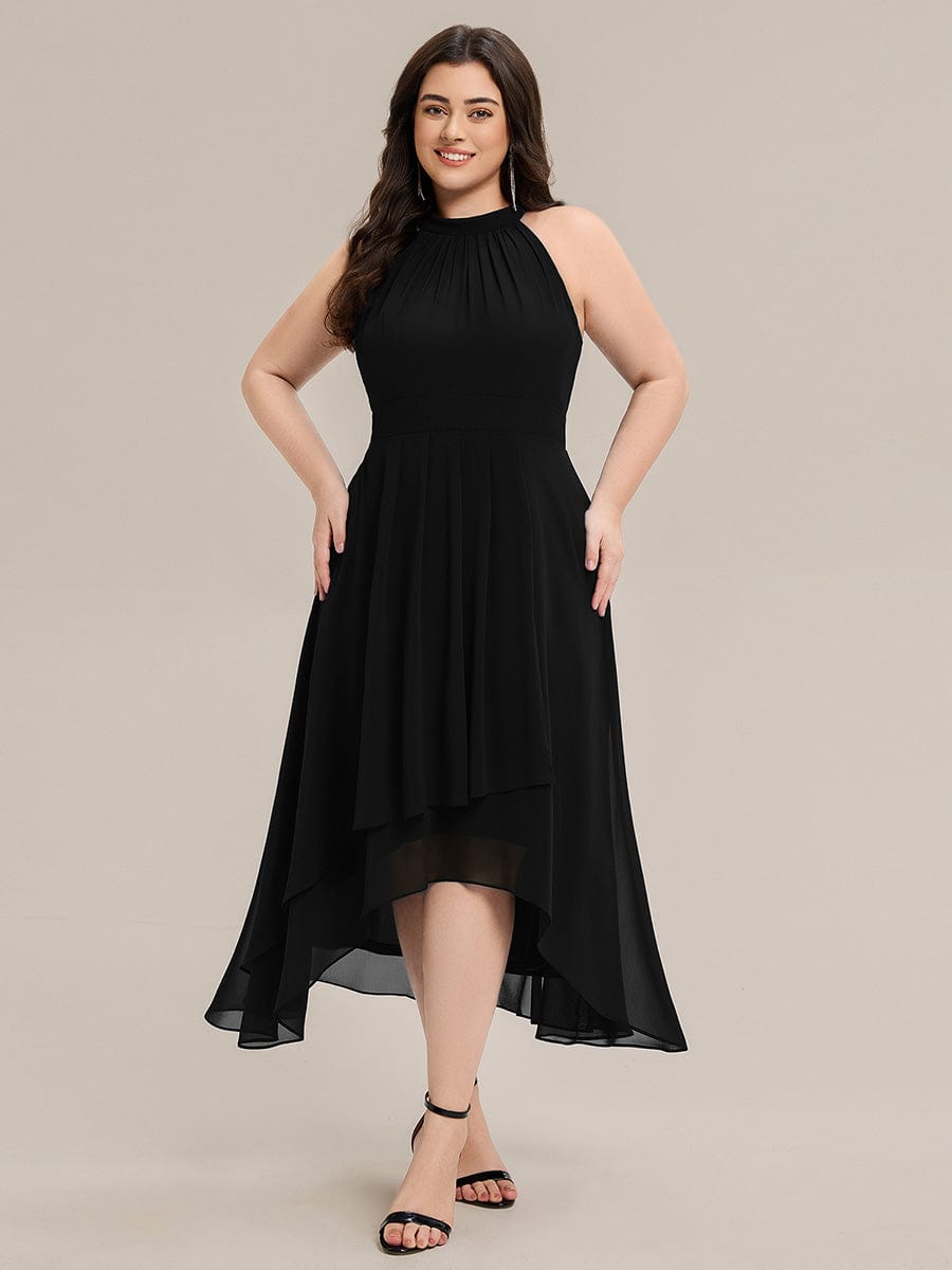 Pleated Chiffon Sleeveless A-Line Dress #color_Black