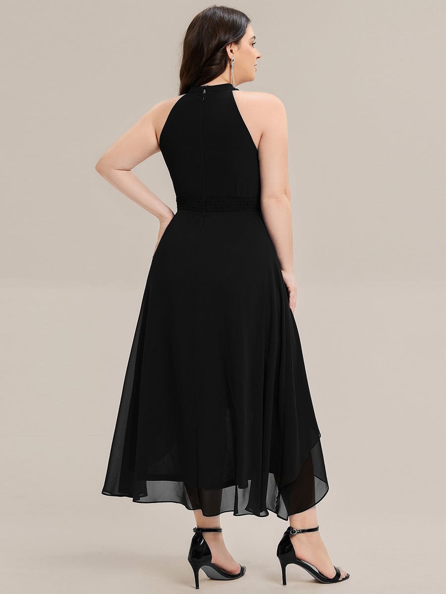 Pleated Chiffon Sleeveless A-Line Dress #color_Black