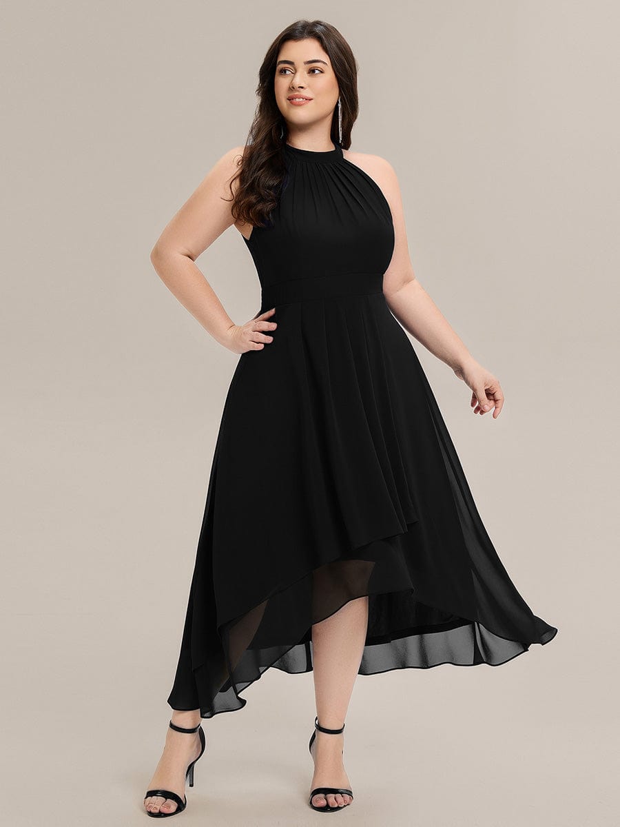 Pleated Chiffon Sleeveless A-Line Dress #color_Black