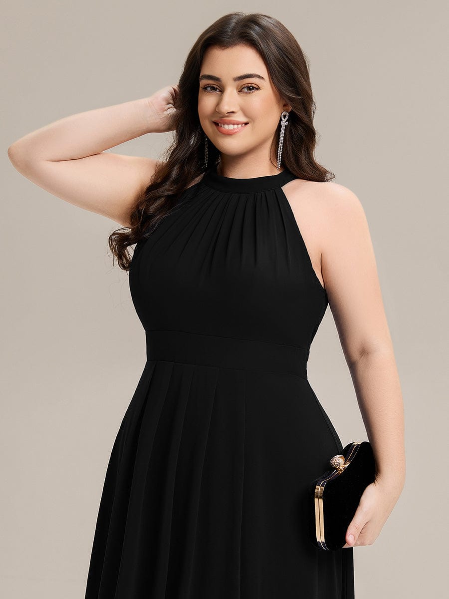 Pleated Chiffon Sleeveless A-Line Dress #color_Black