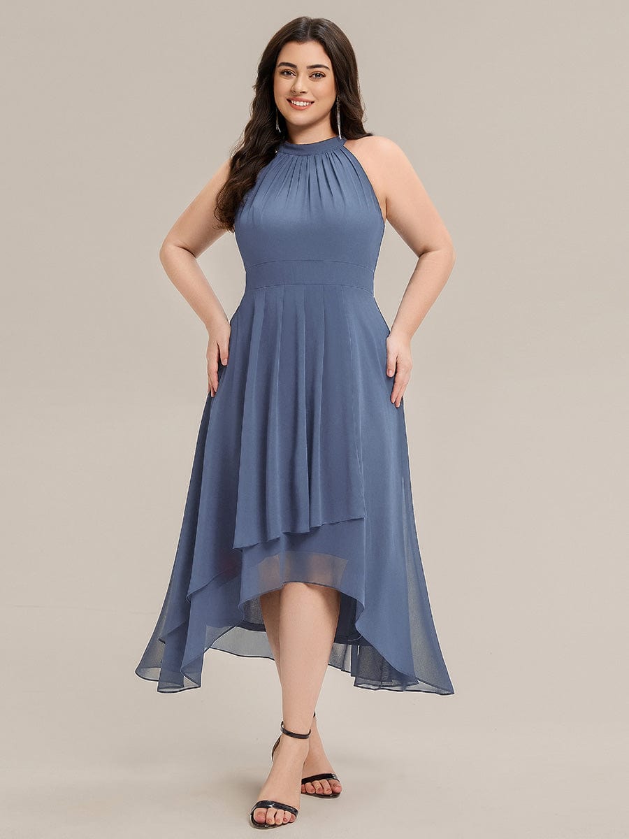 Pleated Chiffon Sleeveless A-Line Dress #color_Dusty Blue