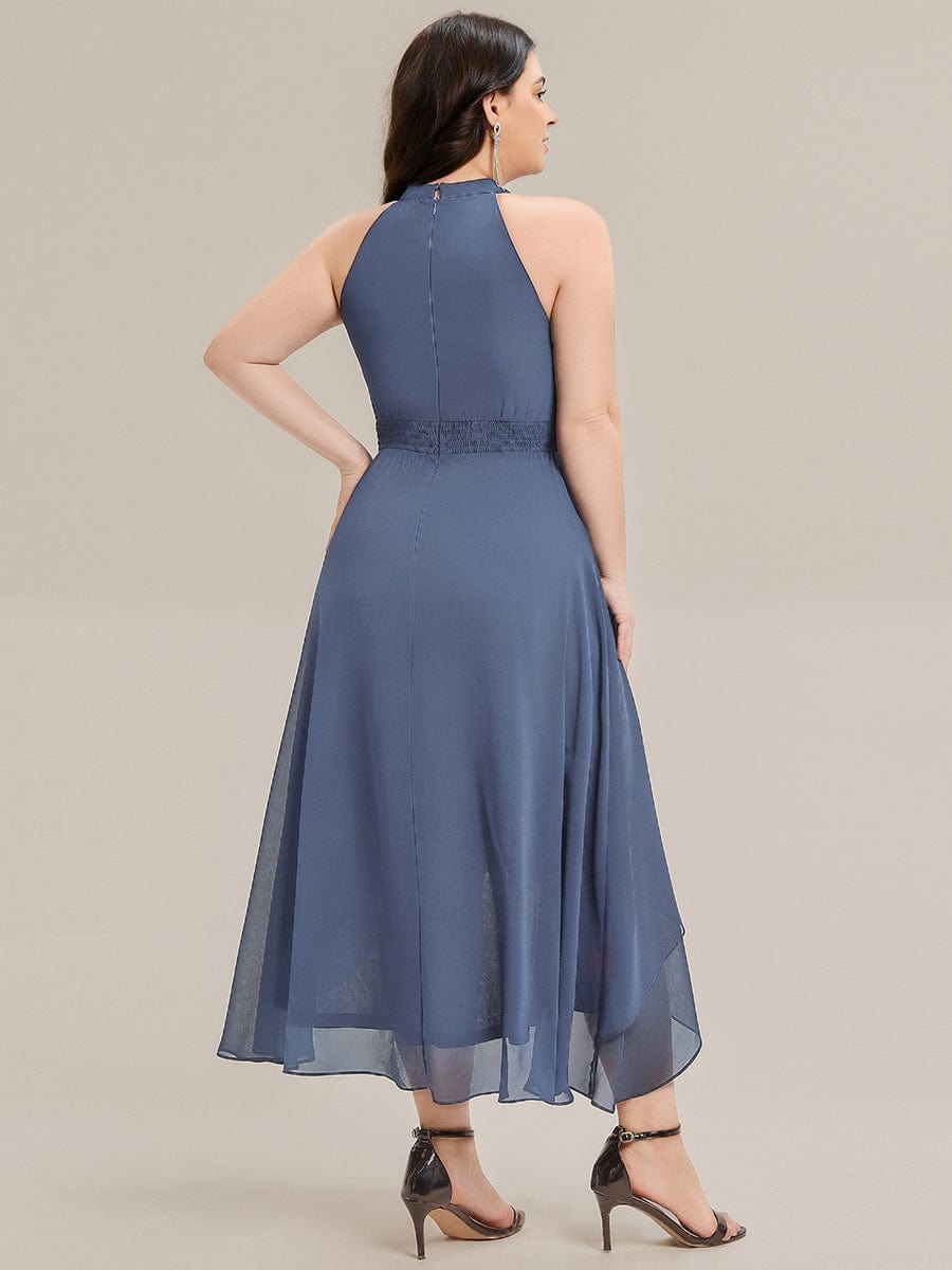 Pleated Chiffon Sleeveless A-Line Dress #color_Dusty Blue