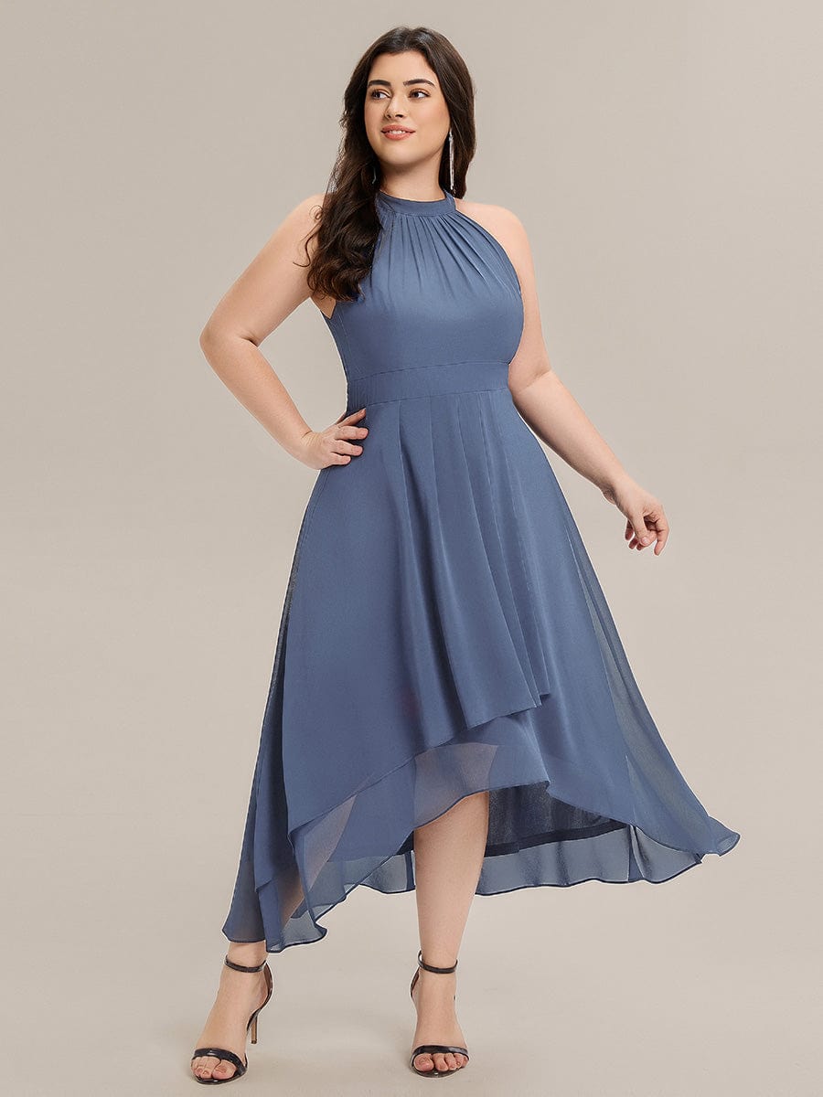 Pleated Chiffon Sleeveless A-Line Dress #color_Dusty Blue