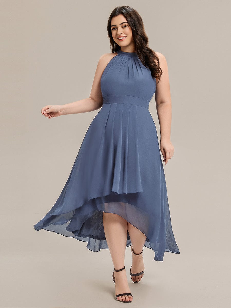 Pleated Chiffon Sleeveless A-Line Dress #color_Dusty Blue