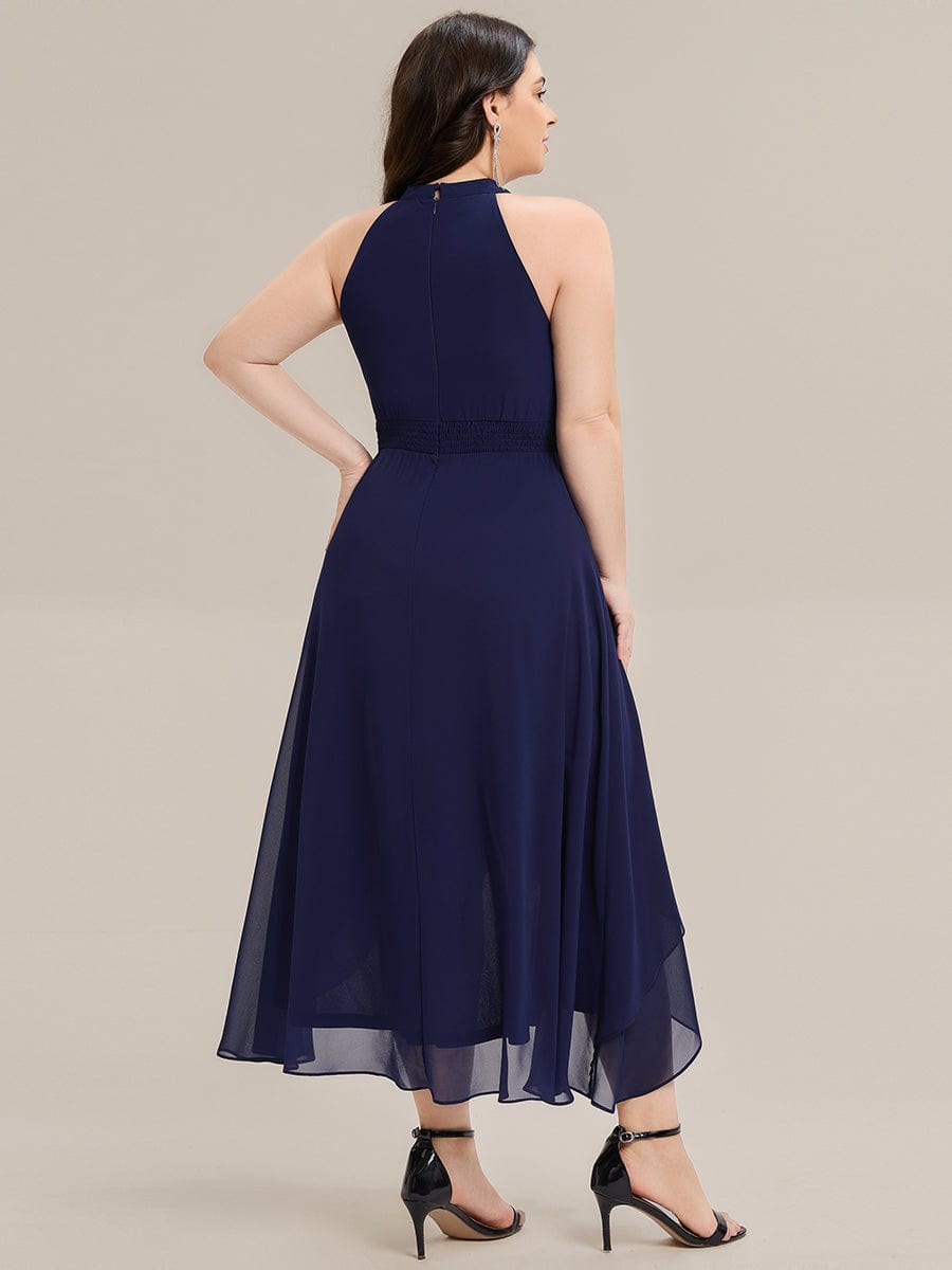 Pleated Chiffon Sleeveless A-Line Dress #color_Navy Blue
