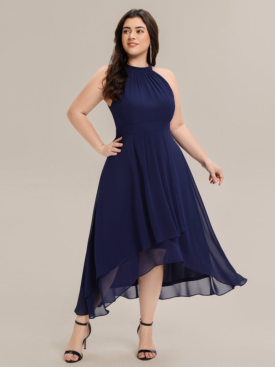 Pleated Chiffon Sleeveless A-Line Dress #color_Navy Blue