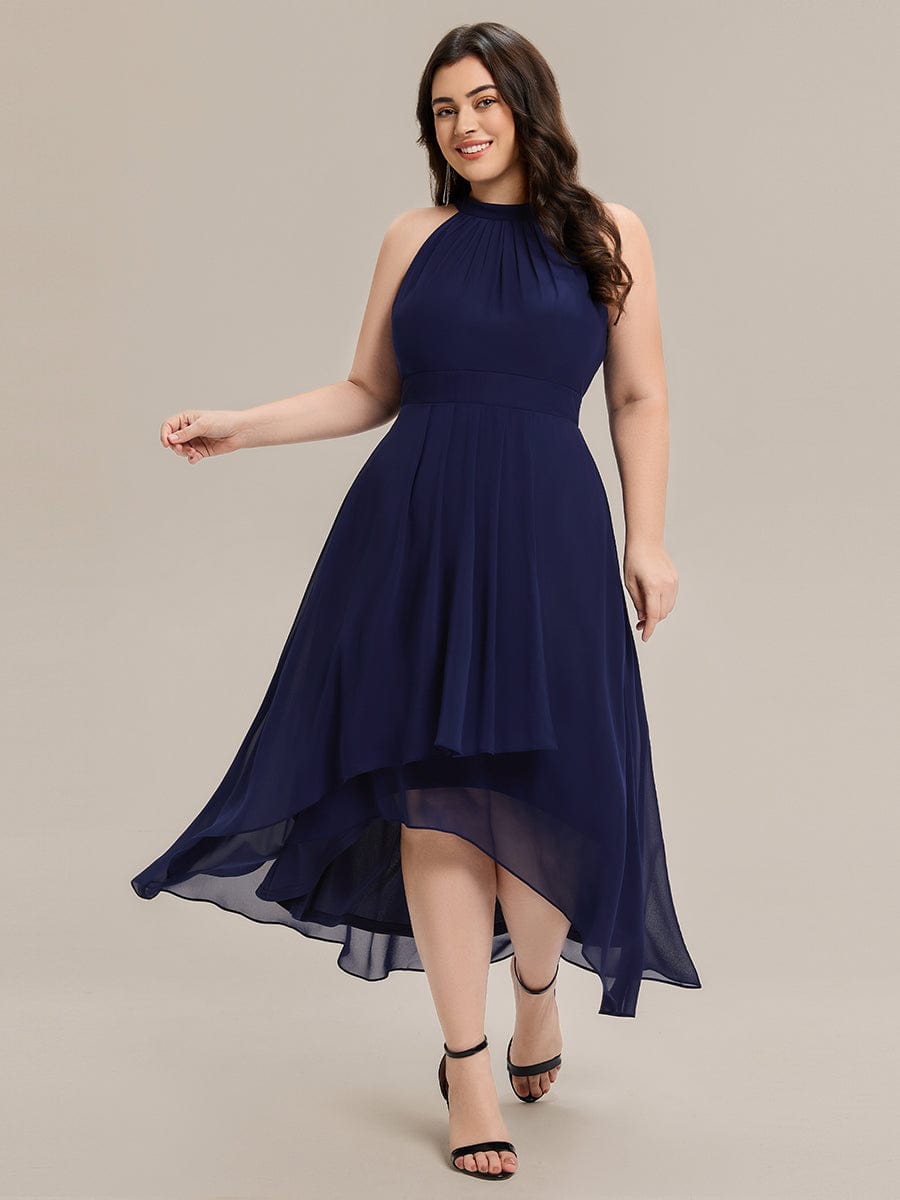 Pleated Chiffon Sleeveless A-Line Dress #color_Navy Blue