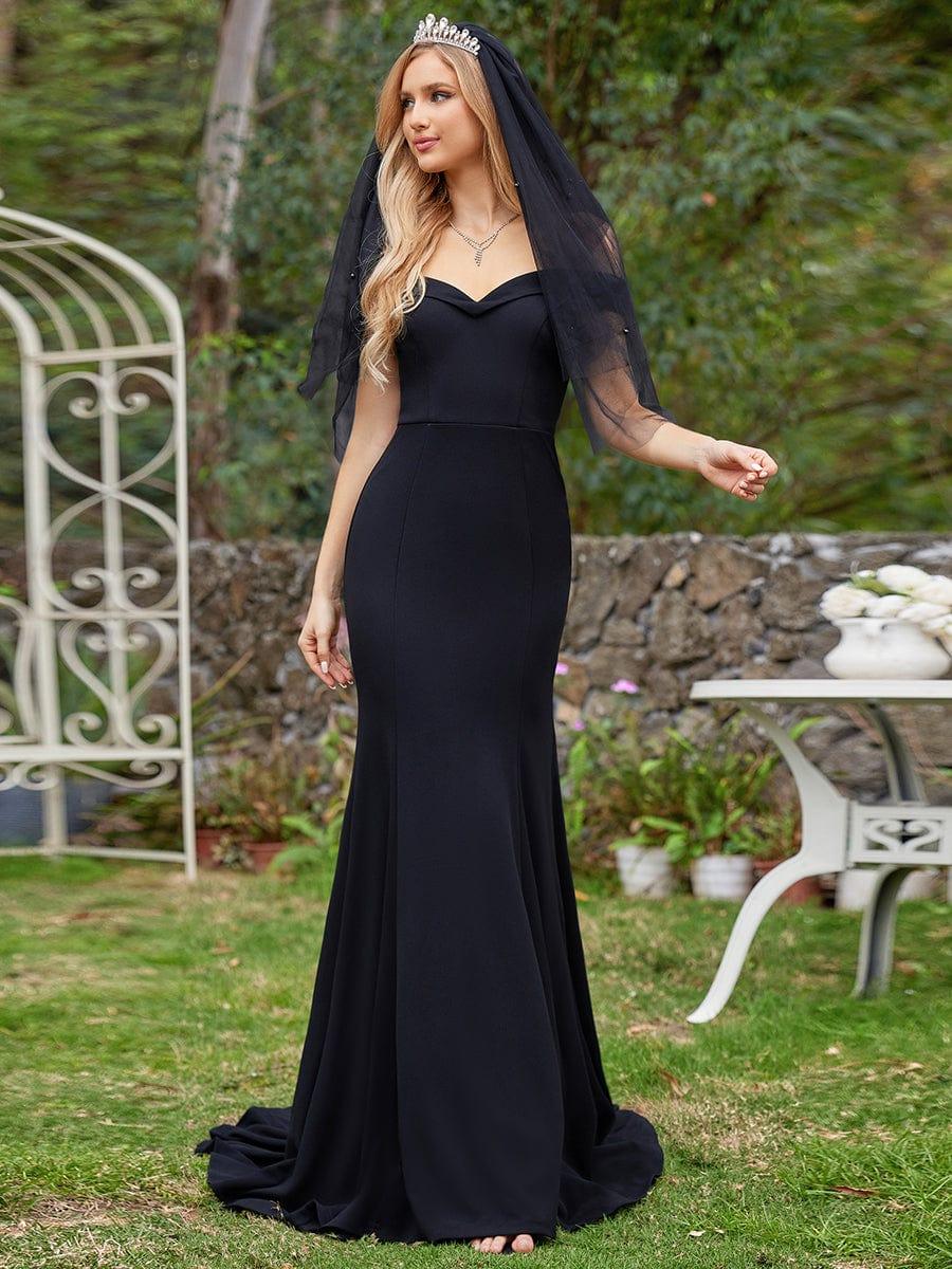 Off the Shoulder Mermaid Corset Eloping Dress for Wedding #color_Black