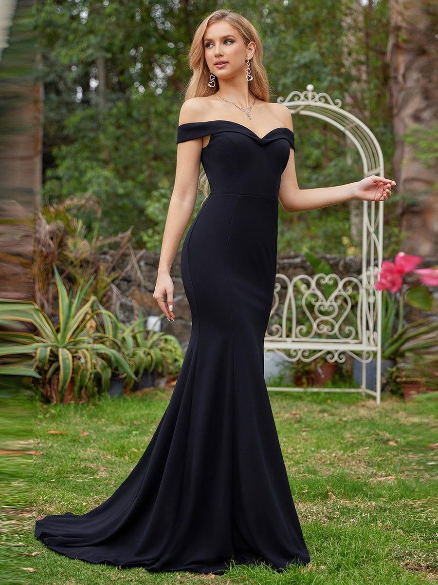 Off the Shoulder Mermaid Corset Eloping Dress for Wedding #color_Black