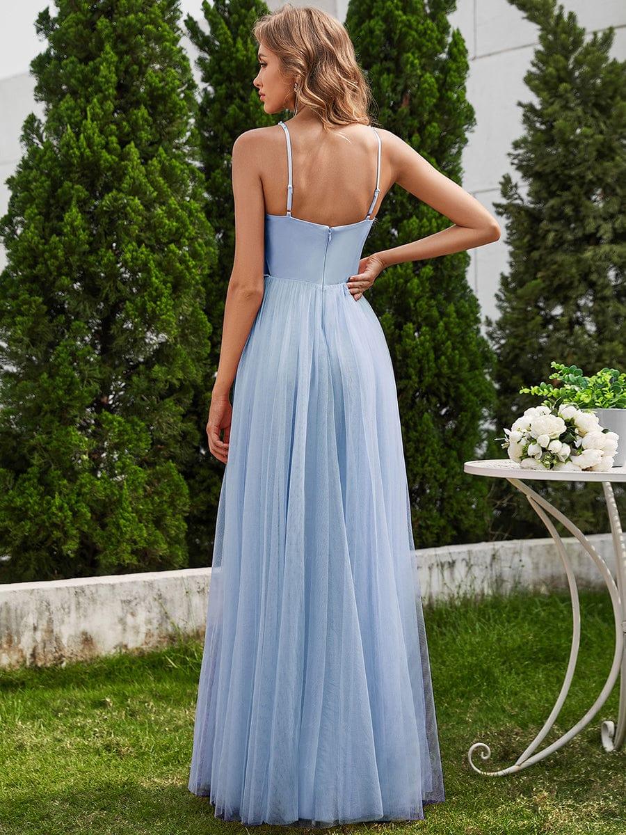 V-Neck A-Line Wedding Dress featuring Delicate Pearl Accents #color_Light Blue