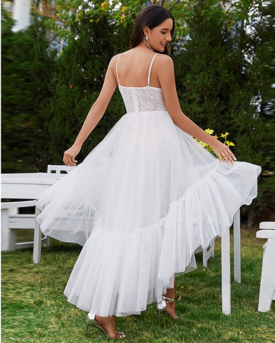 Tulle Corset Top Sweetheart High-Low Wedding Dress #color_Ivory