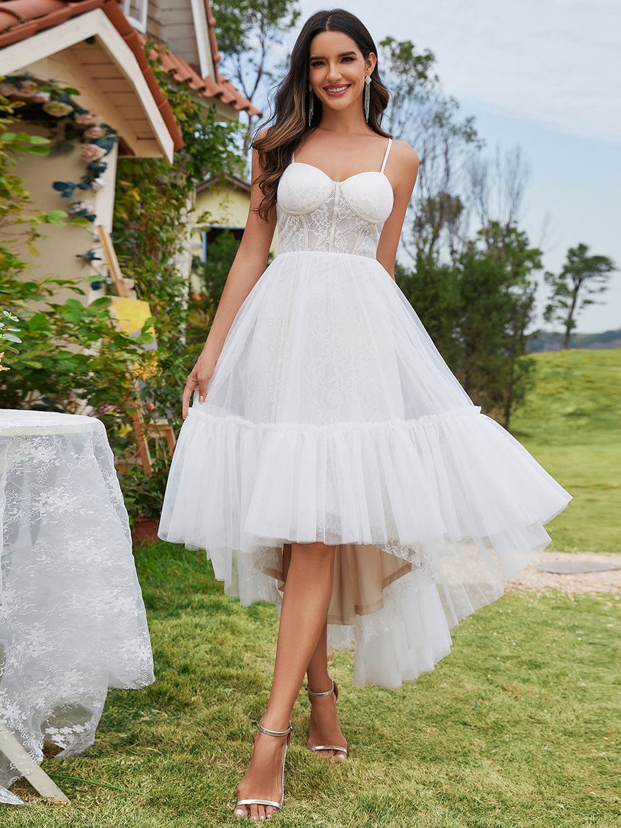 Tulle Corset Top Sweetheart High-Low Wedding Dress