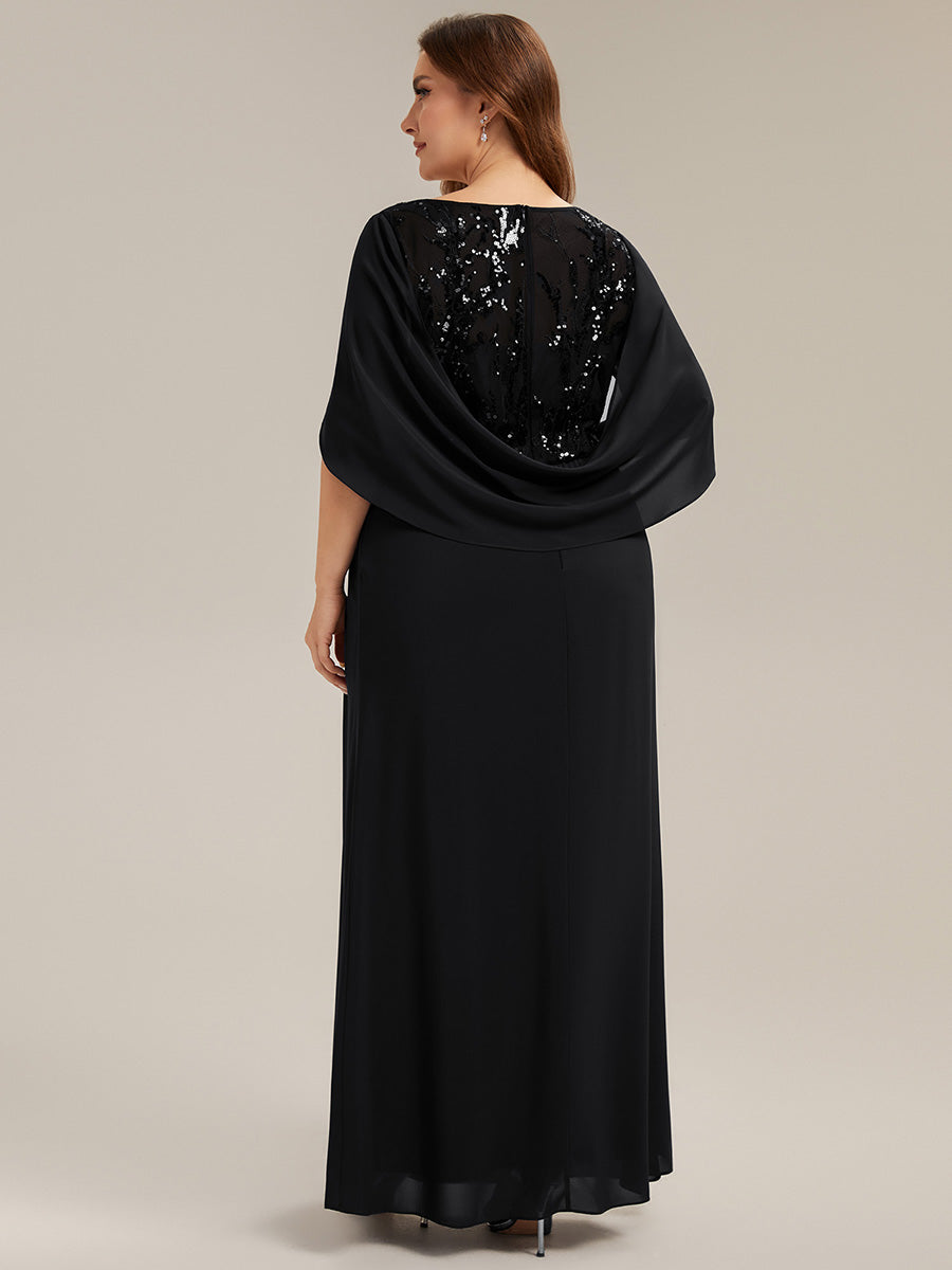 Plus Size See-through Chiffon Mother of the Bride Dress #color_Black