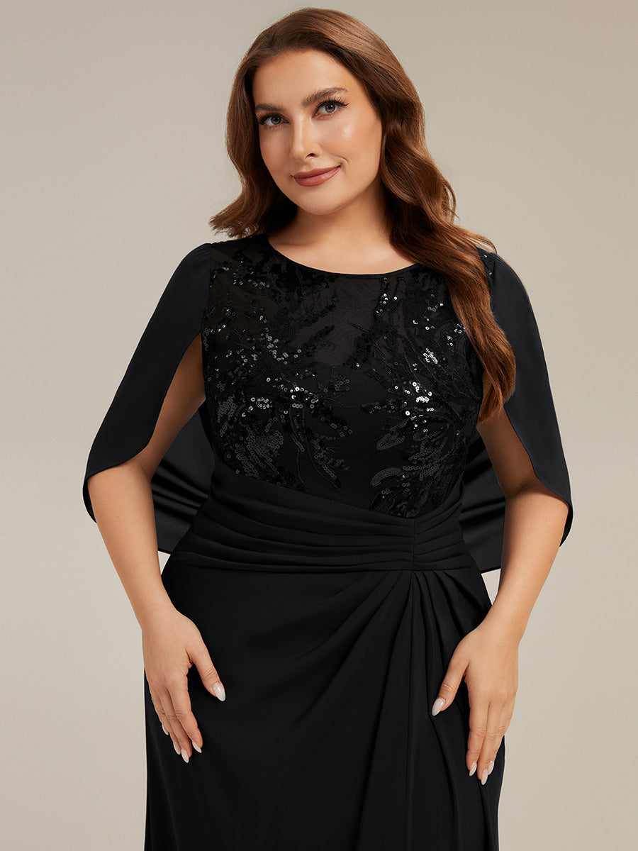 Plus Size See-through Chiffon Mother of the Bride Dress #color_Black