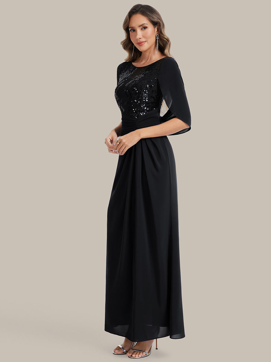 See-through Chiffon Sleeveless Mother of the Bride Dress #color_Black