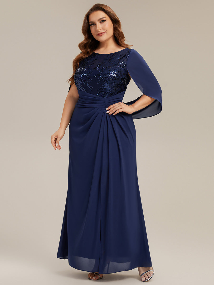 Plus Size See-through Chiffon Mother of the Bride Dress #color_Navy Blue