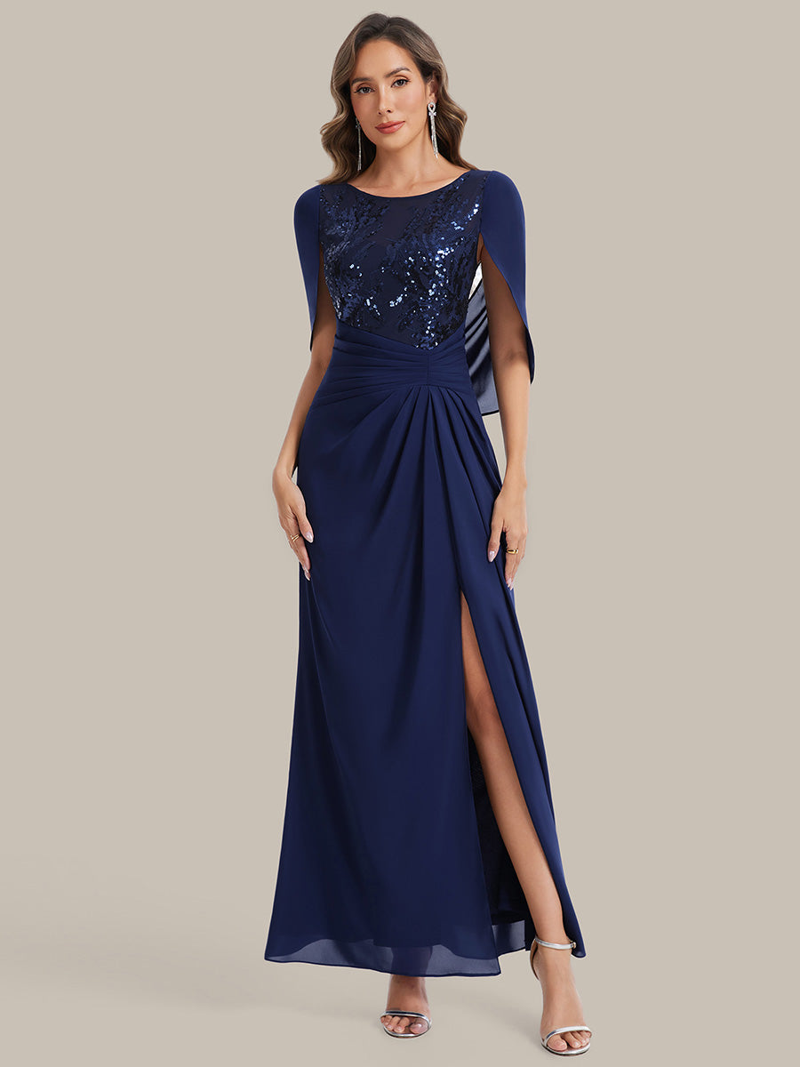 See-through Chiffon Sleeveless Mother of the Bride Dress #color_Navy Blue