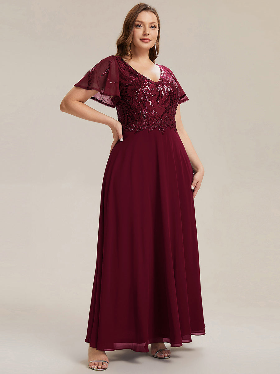 Plus Size Applique Sequin Mother of the Bride Dress #color_Burgundy