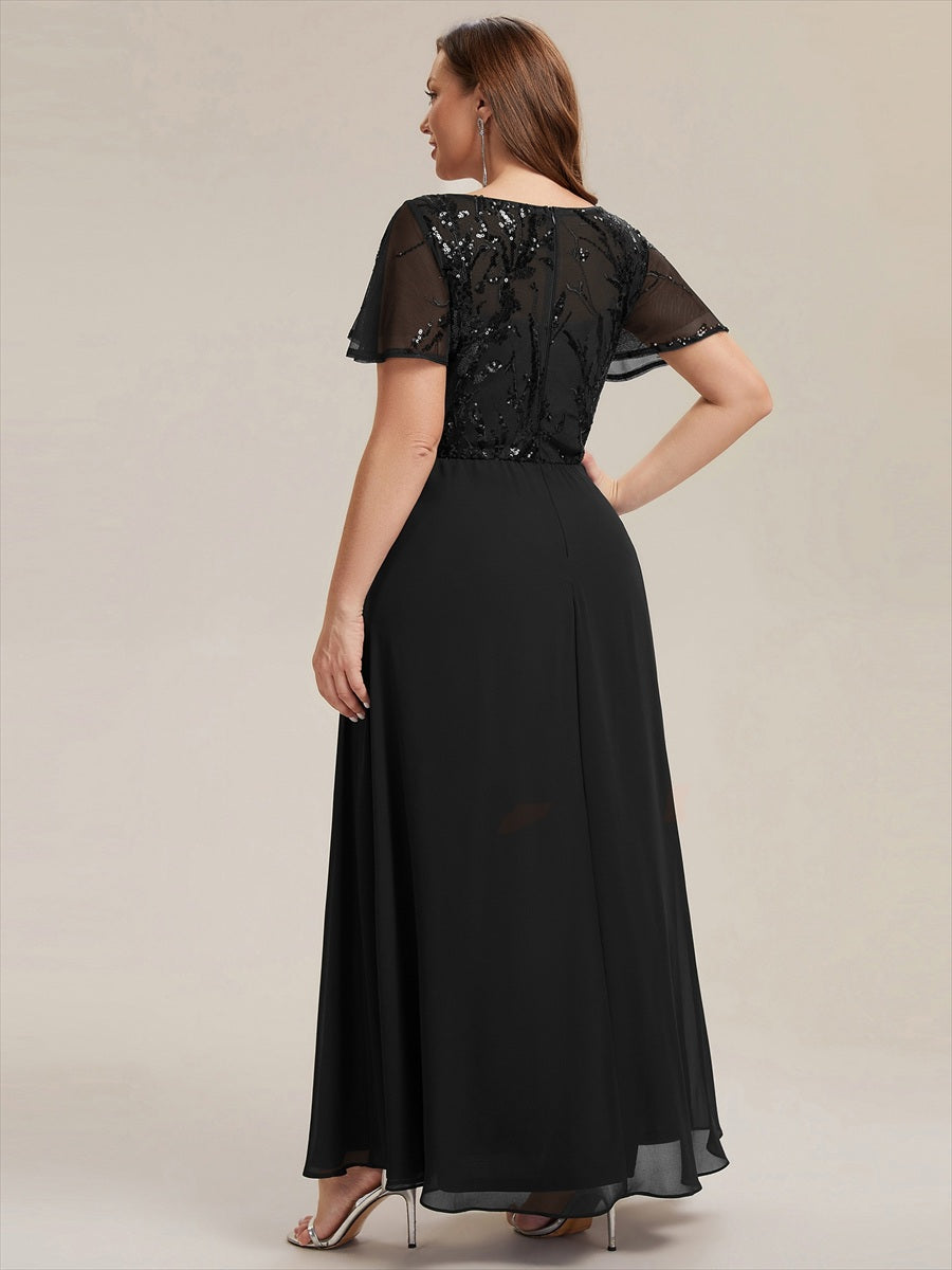 Plus Size Applique Sequin Mother of the Bride Dress #color_Black