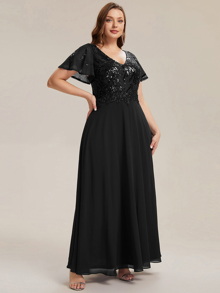Plus Size Applique Sequin Mother of the Bride Dress #color_Black