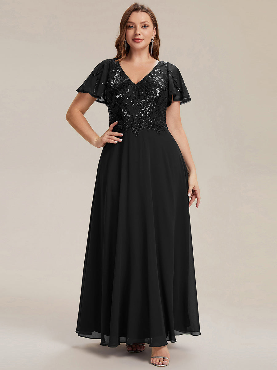 Plus Size Applique Sequin Mother of the Bride Dress #color_Black