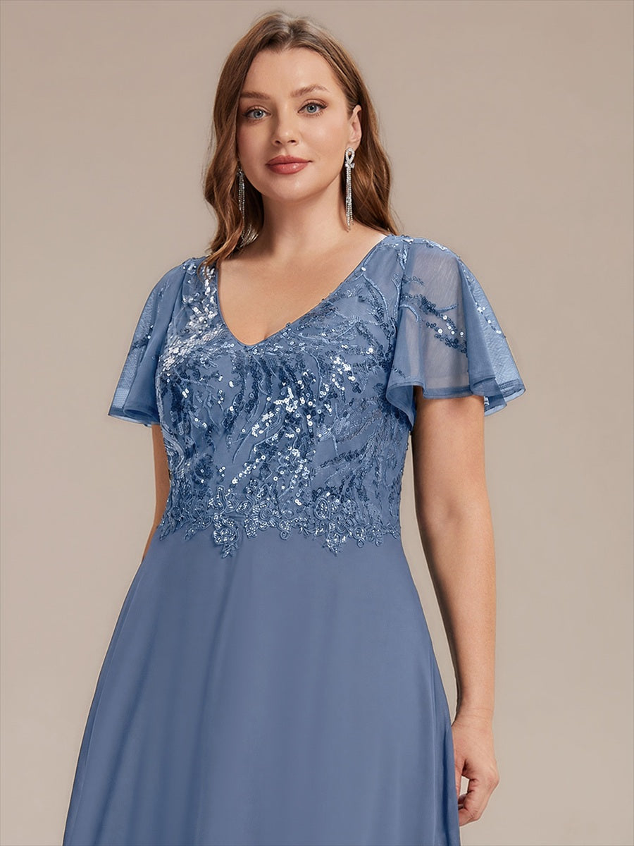 Plus Size Applique Sequin Mother of the Bride Dress #color_Dusty Blue