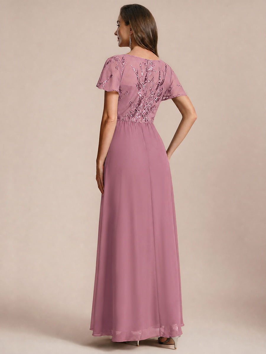 Applique Sequin Ruffle Sleeve Mother of the Bride Dress #color_Purple Orchid