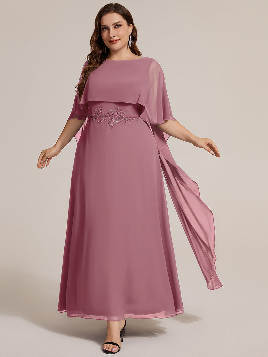 Chiffon Cape Sleeve A-Line Mother of the Bride Dress #color_Purple Orchid