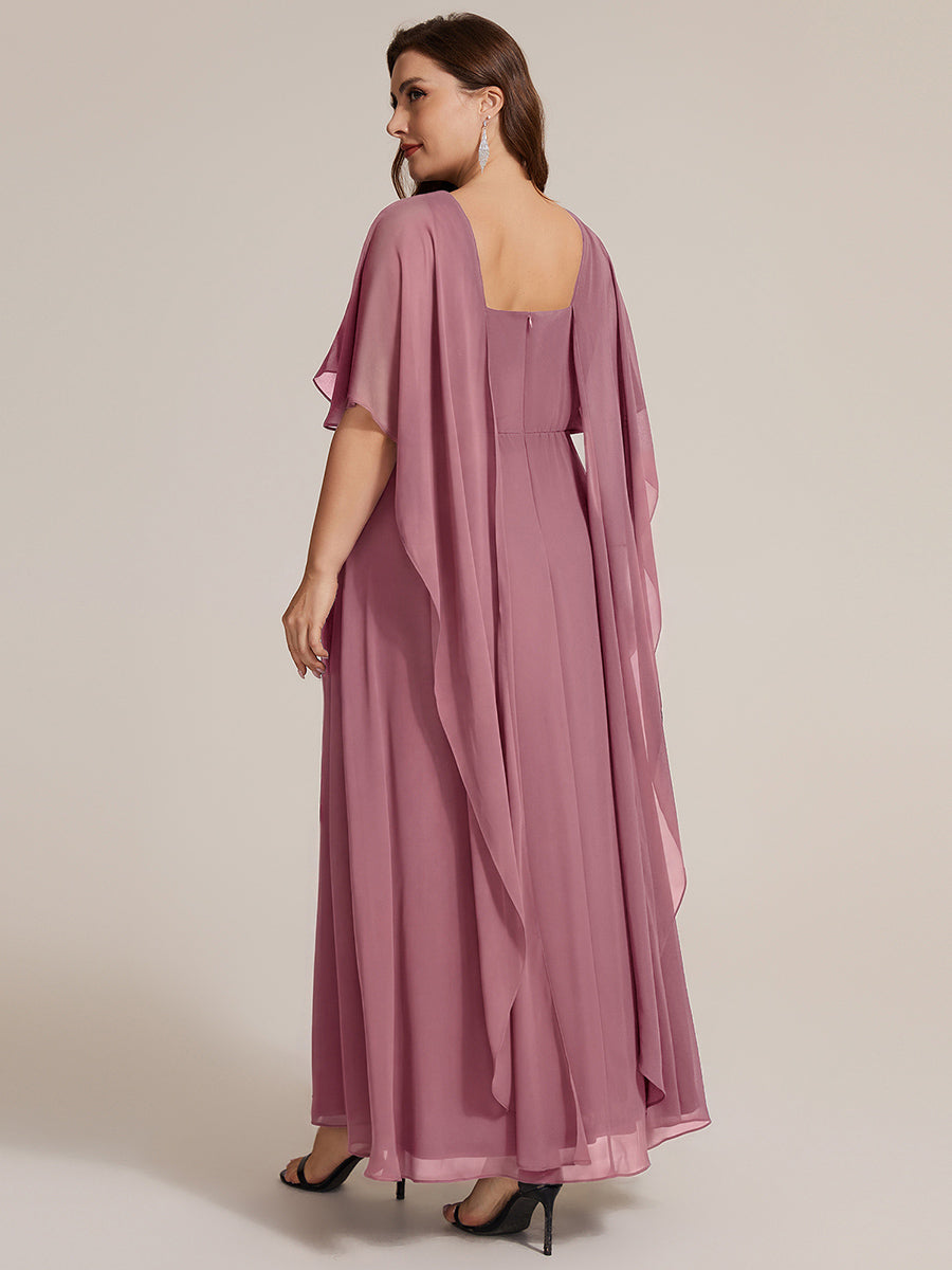 Chiffon Cape Sleeve A-Line Mother of the Bride Dress #color_Purple Orchid
