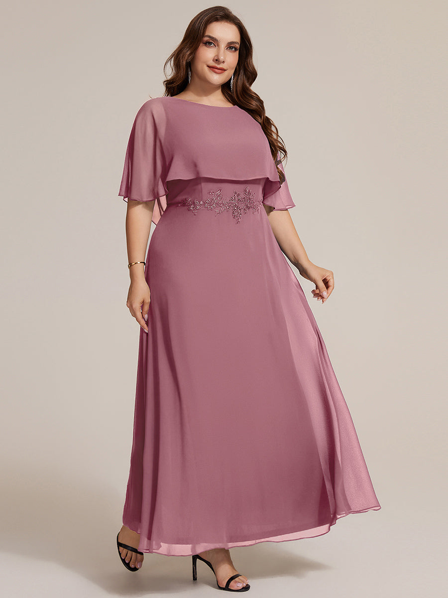 Chiffon Cape Sleeve A-Line Mother of the Bride Dress #color_Purple Orchid