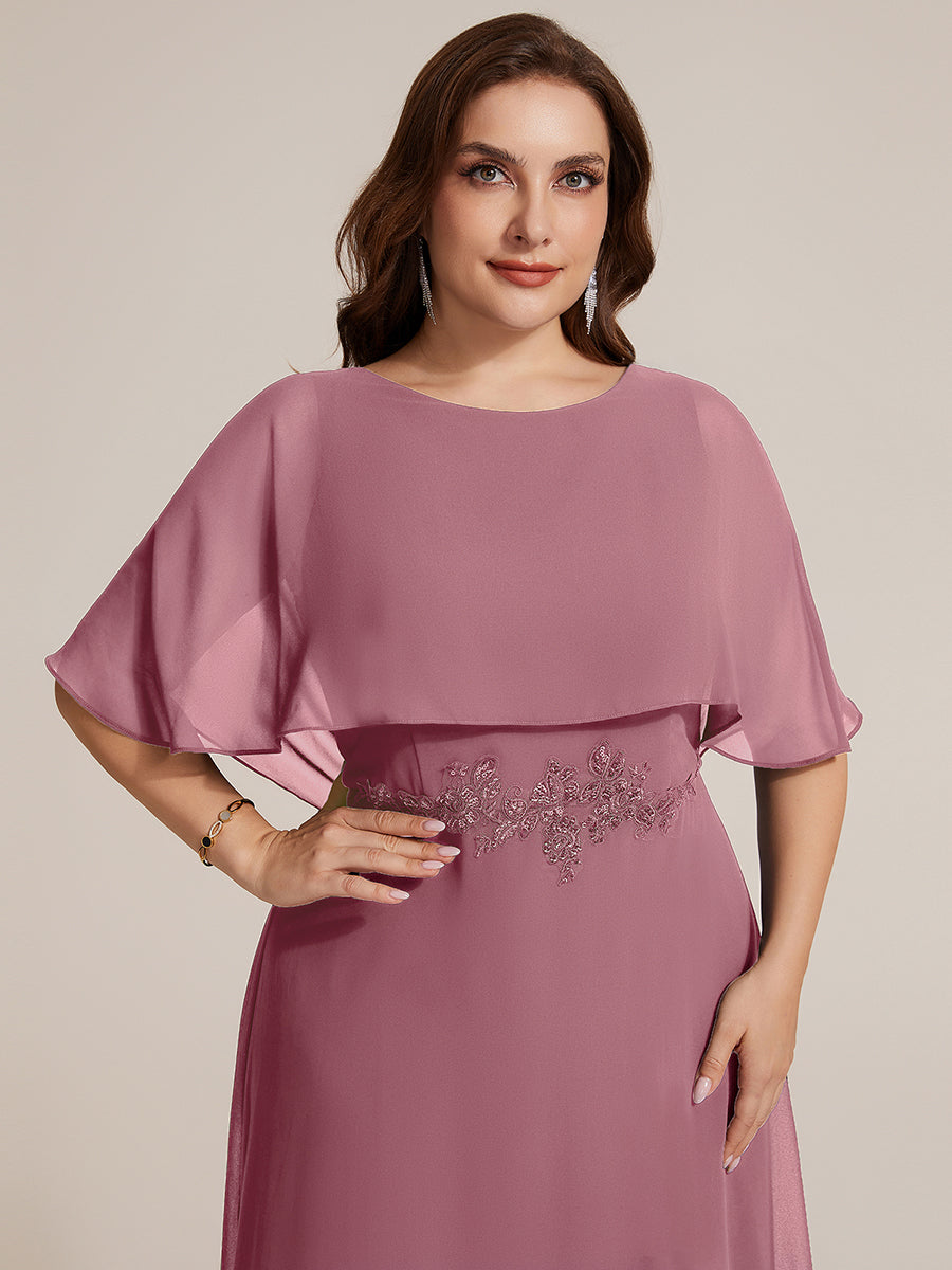 Chiffon Cape Sleeve A-Line Mother of the Bride Dress #color_Purple Orchid