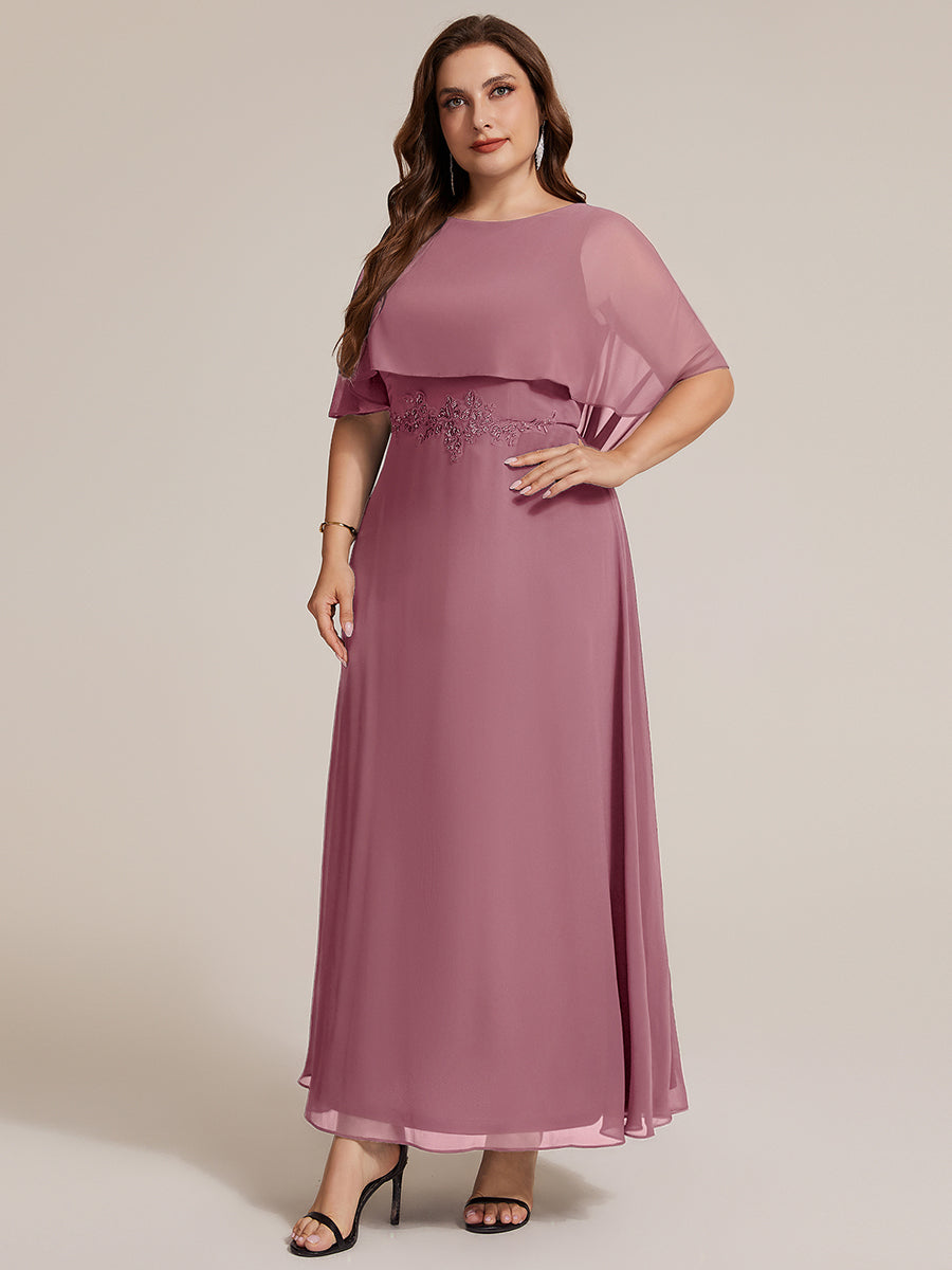 Chiffon Cape Sleeve A-Line Mother of the Bride Dress #color_Purple Orchid