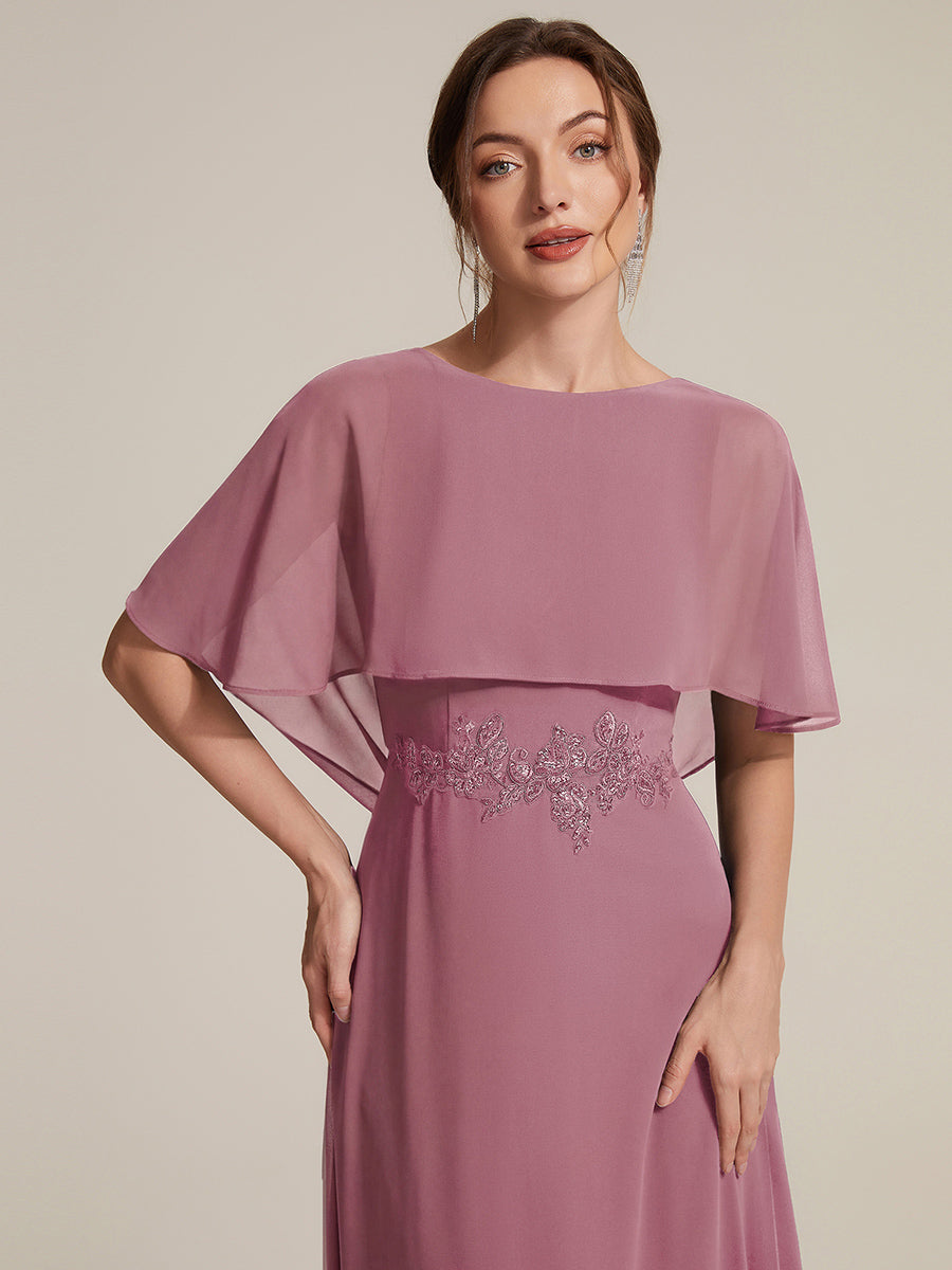 Chiffon Cape Sleeve A-Line Mother of the Bride Dress #color_Purple Orchid