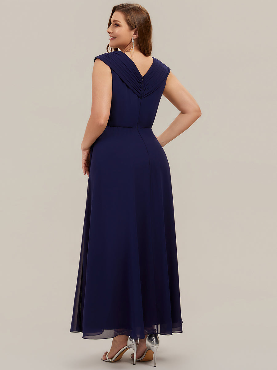 Flowing Ribbons Chiffon Cap Sleeve Mother of the Bride Dress #color_Navy Blue