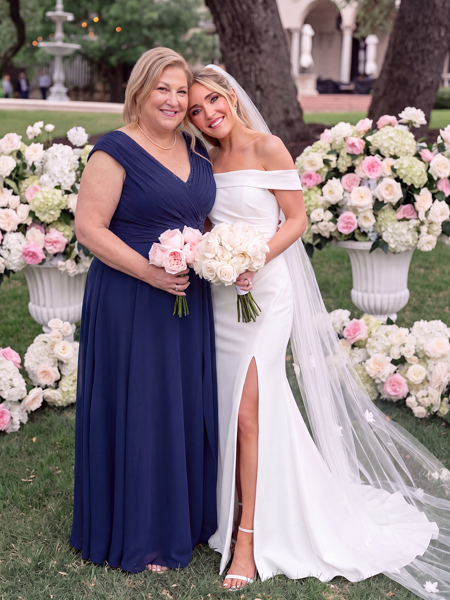 Plus Size Flowing Ribbons Cap Sleeve Mother of the Bride Dress #color_Navy Blue