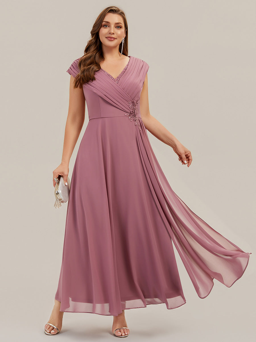 Flowing Ribbons Chiffon Cap Sleeve Mother of the Bride Dress #color_Purple Orchid