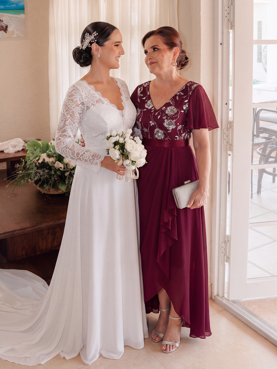 Sequin Chiffon Ruffle Sleeve Mother of the Bride Dress #color_Burgundy