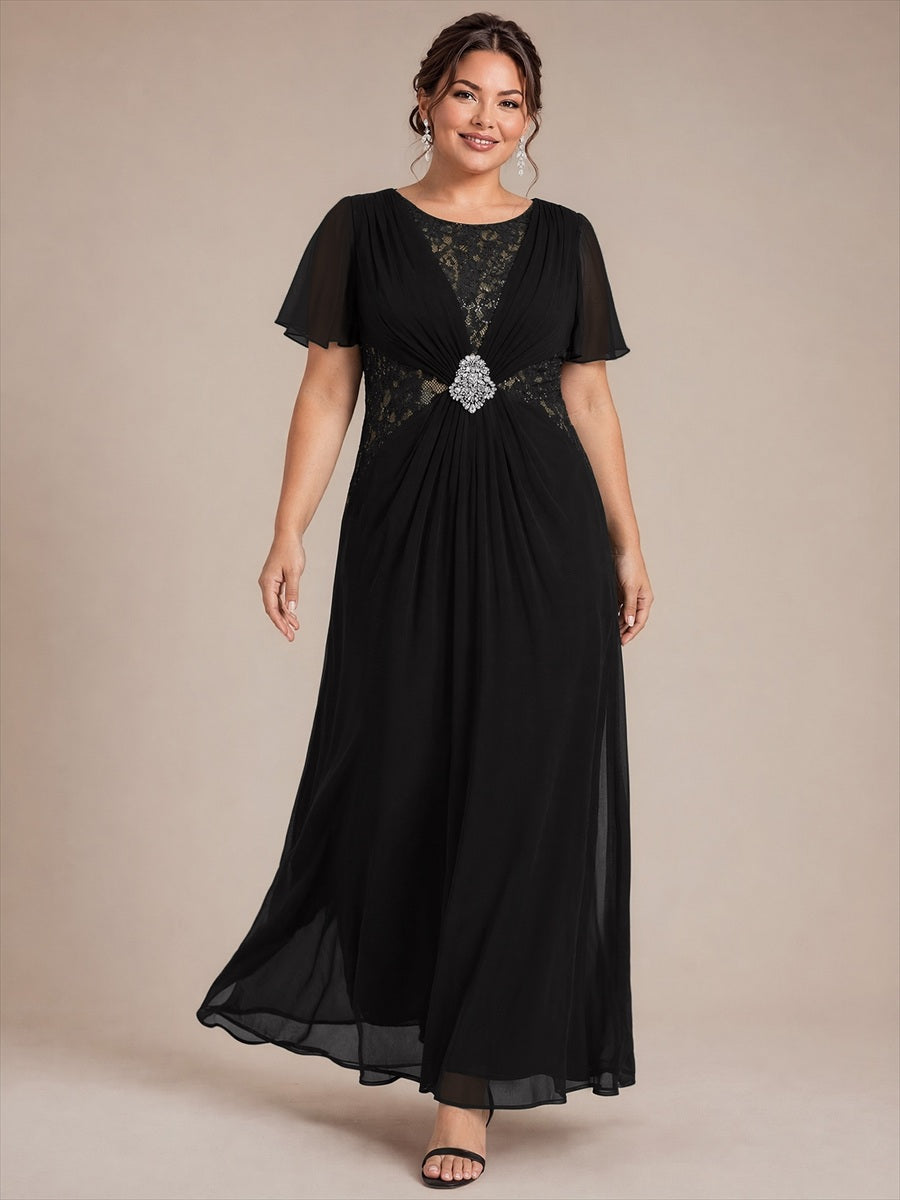 Chiffon Maxi Length Round neckline dress for the mother of the bride #color_Black