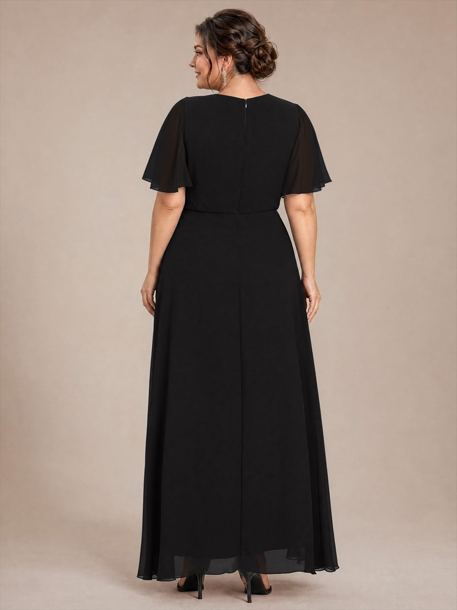 Chiffon Maxi Length Round neckline dress for the mother of the bride #color_Black